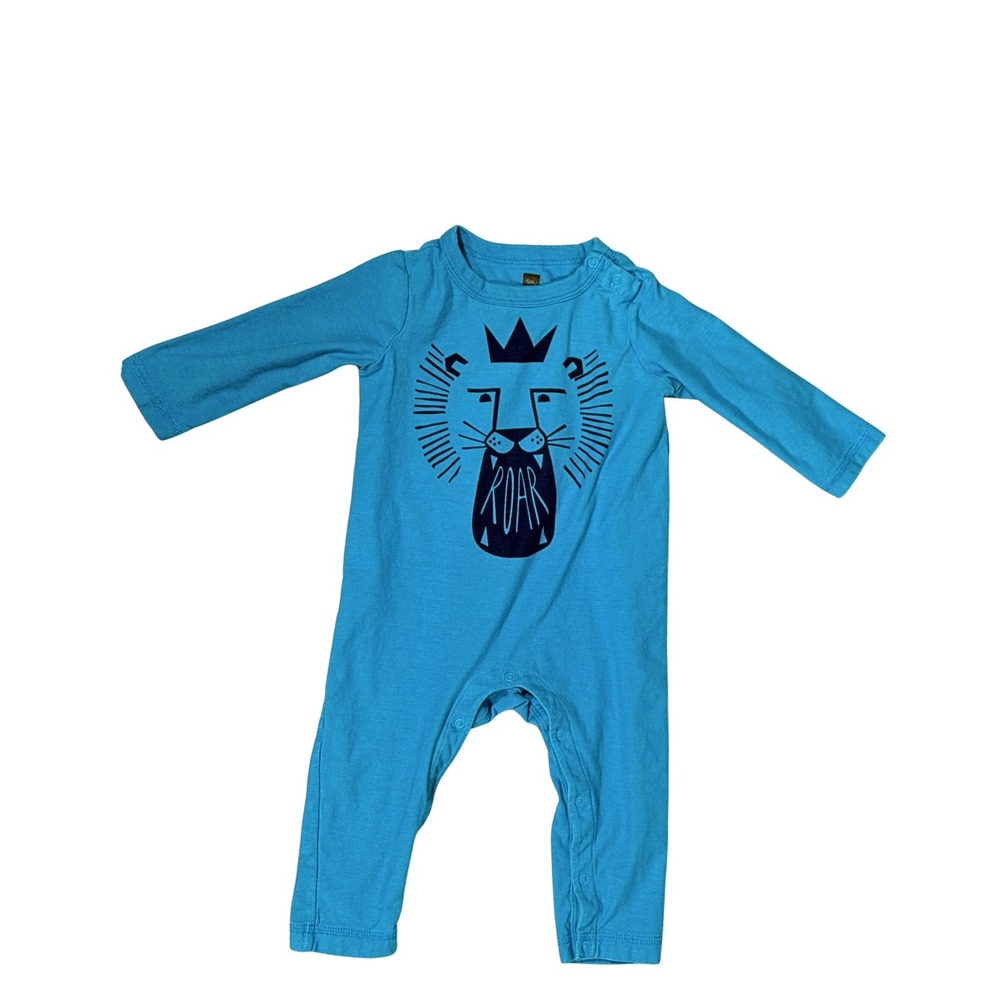 Tea Collection Blue Lion Roar Long Sleeve Romper 9-12 Months